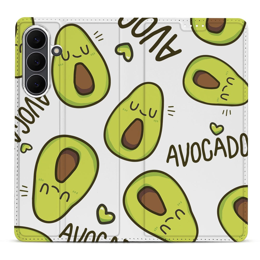 Samsung Galaxy S25 FE Book Wallet Case Avocado Singing avocado design achterkant