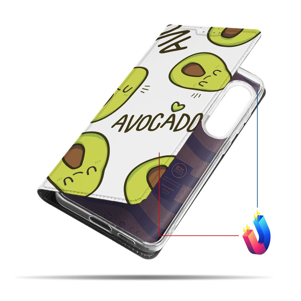 Samsung Galaxy S25 FE Book Wallet Case Avocado Singing avocados design voorkant