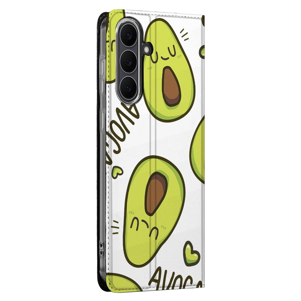 Samsung Galaxy S25 FE Book Wallet Case Avocado Singing avocadomotief voorkant