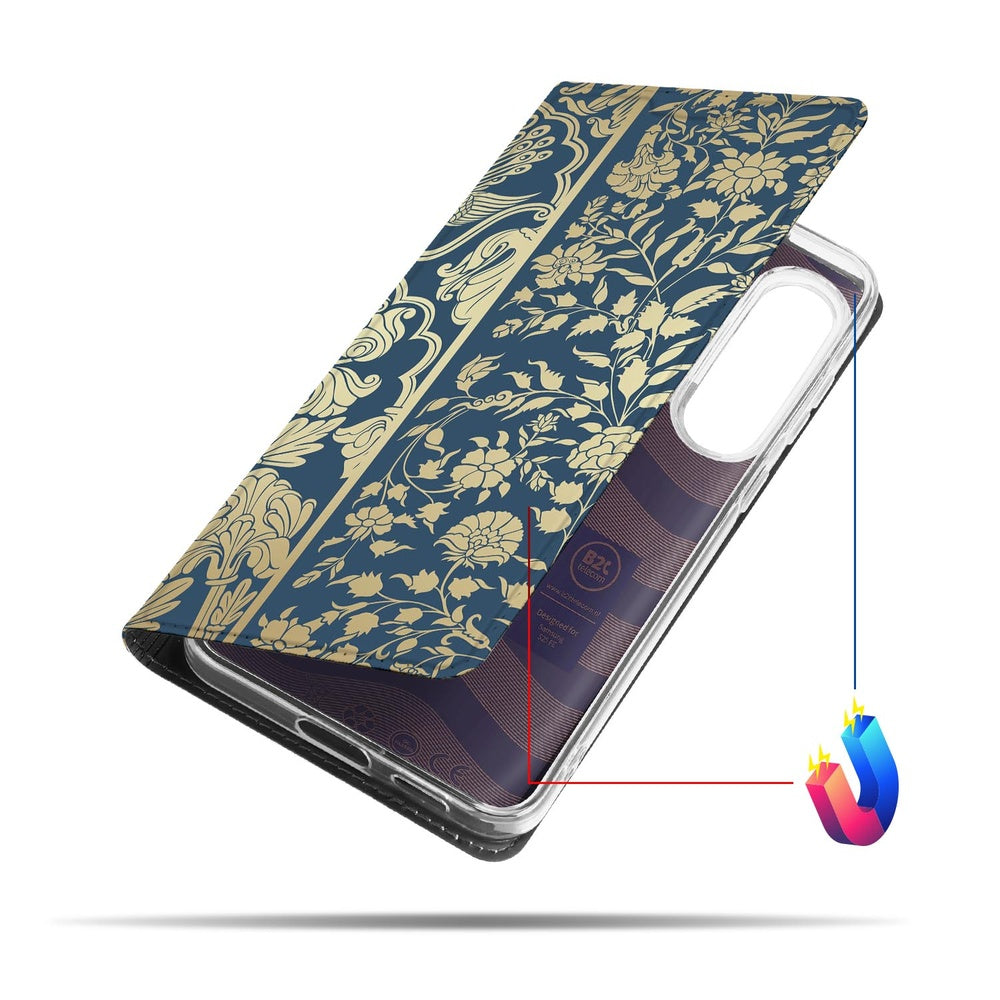Samsung Galaxy S25 FE Smart Cover Hoesje Beige Flowers design bloemenmotief aanzicht