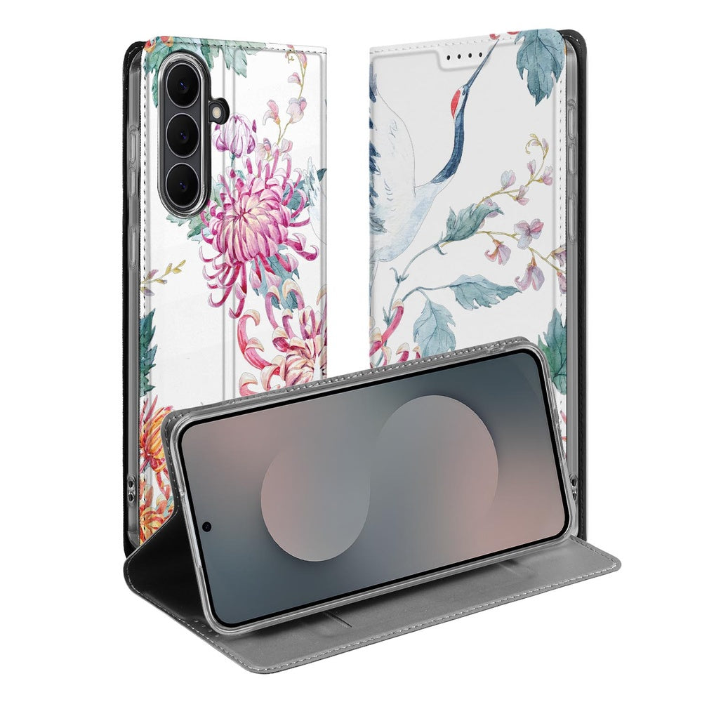 Samsung Galaxy S25 FE Book Case Bird Flowers design bloemen vogels voorkant