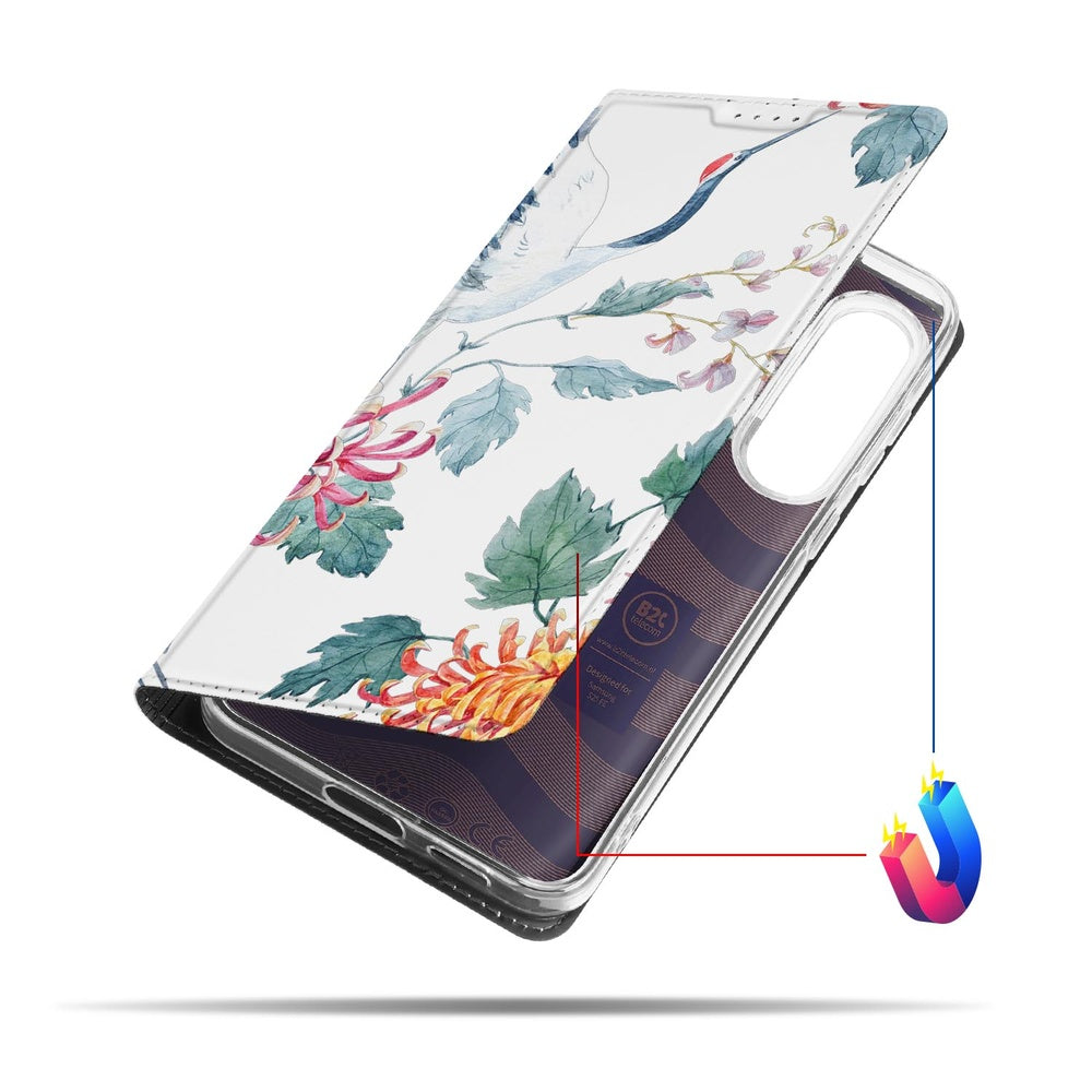 Samsung Galaxy S25 FE Book Case Bird Flowers design vogel bloemen zijaanzicht