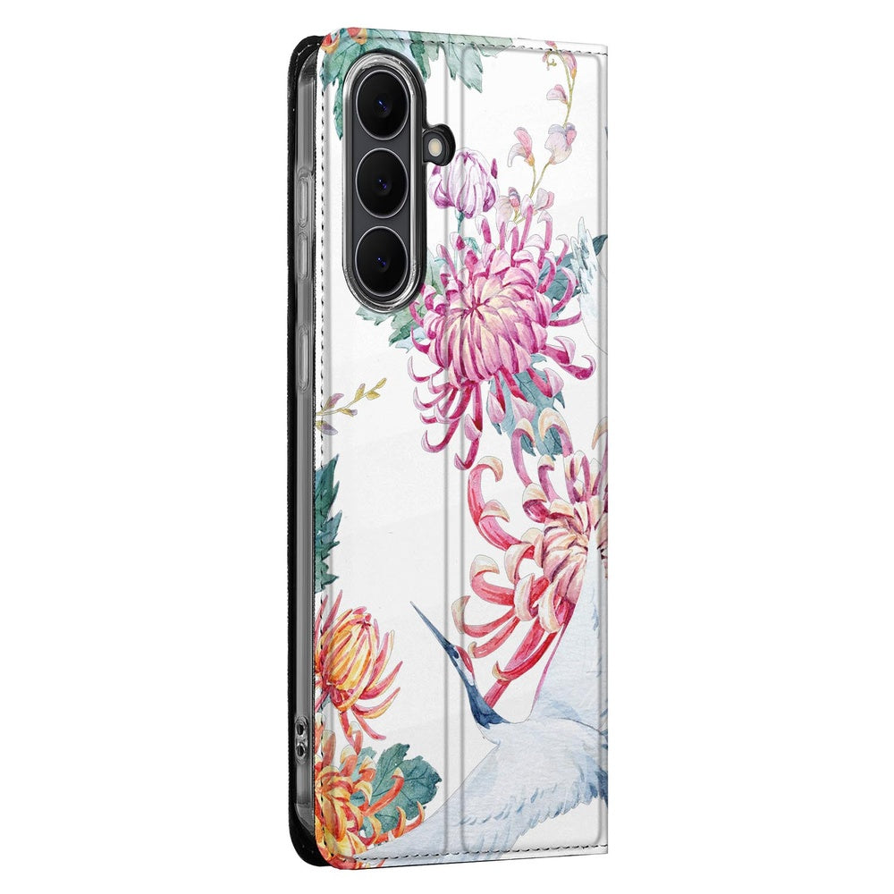 Samsung Galaxy S25 FE Book Case Bird Flowers zijaanzicht bloemen vogels design