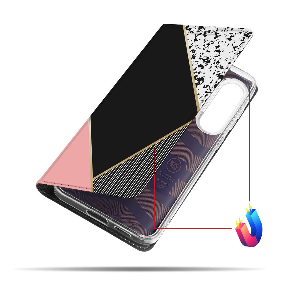 Samsung Galaxy S25FE Book Case Black Pink Shapes book case design aanzicht