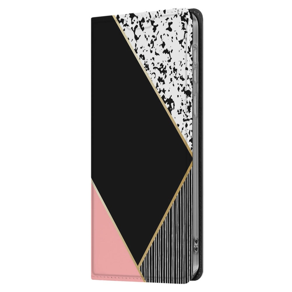 Samsung Galaxy S25FE Book Case Black Pink Shapes book case geometrisch zwart roze wit