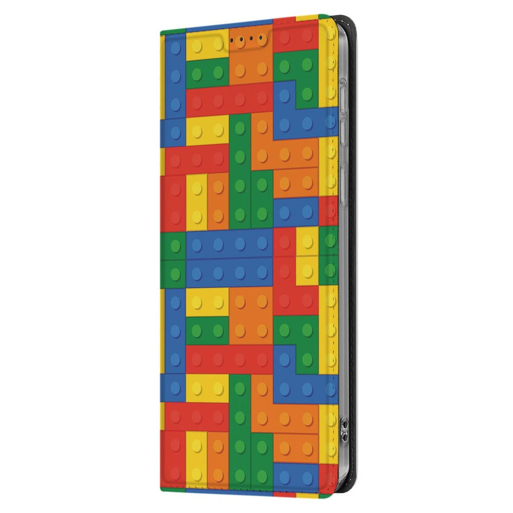 Samsung Galaxy S25 FE Book Cover Blokken speels ontwerp kleurrijk blokken design zijaanzicht