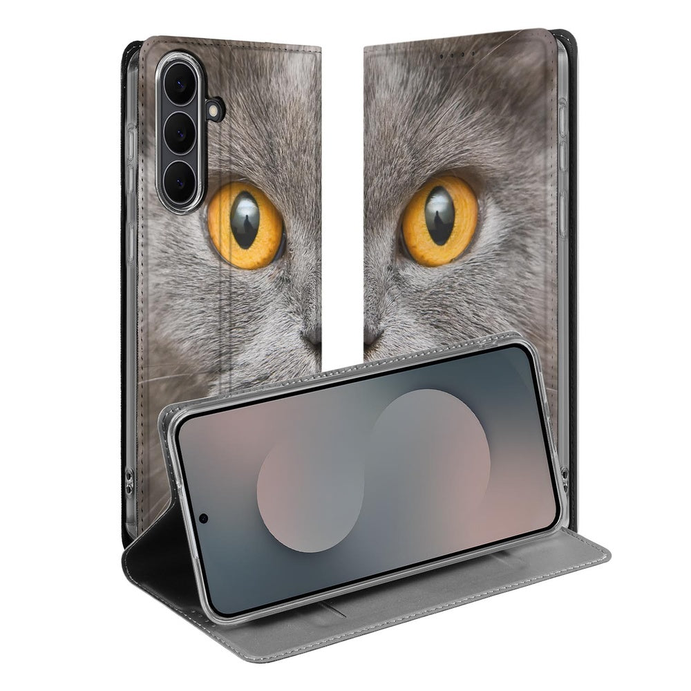 Samsung Galaxy S25 FE Book Wallet Case Britse Korthaar design Brits Korthaar aanzicht