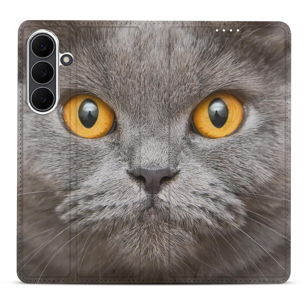 Samsung Galaxy S25 FE Book Wallet Case Britse Korthaar kat close-up ontwerp
