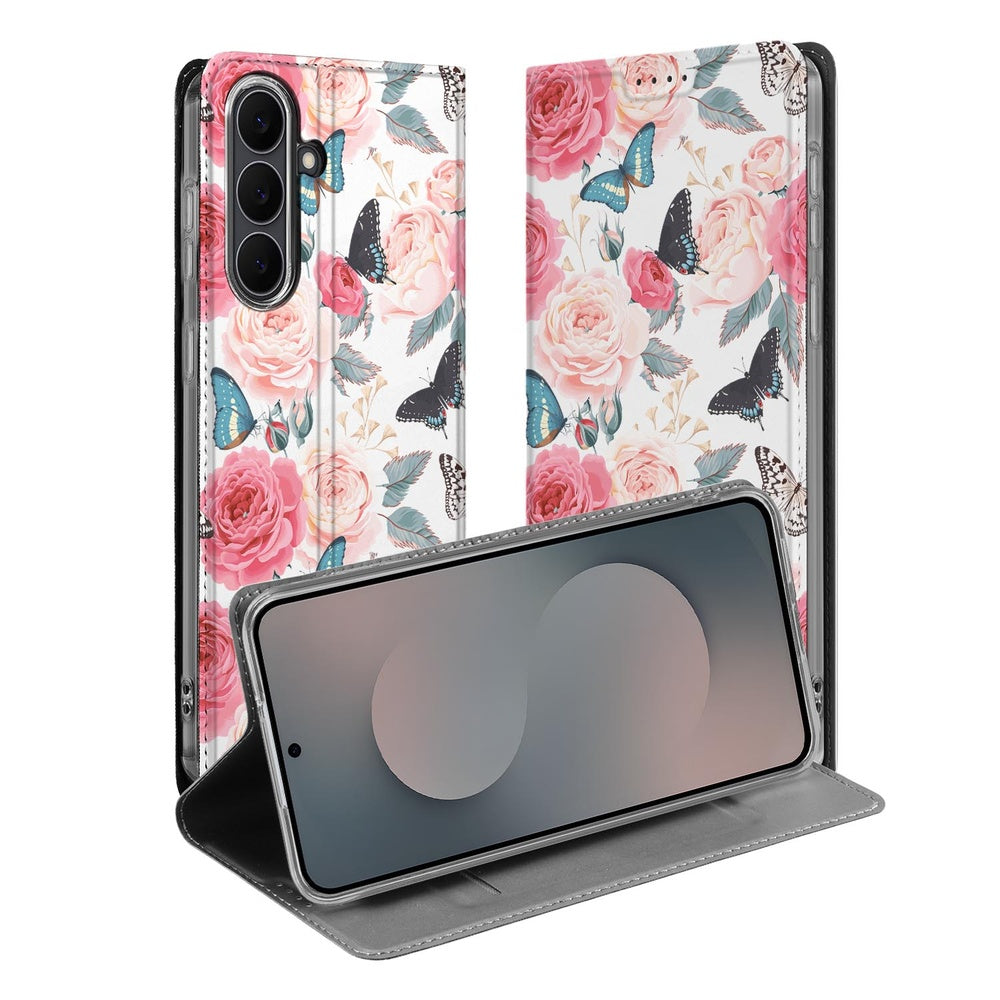 Samsung Galaxy S25FE Flip Style Cover Butterfly Roses hoesje design Butterfly Roses aanzicht