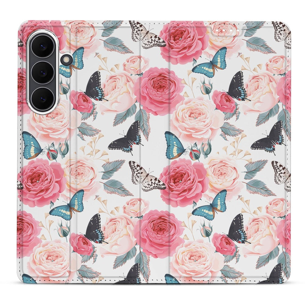 Samsung Galaxy S25FE Flip Style Cover Butterfly Roses bloemen vlinders design achterzijde