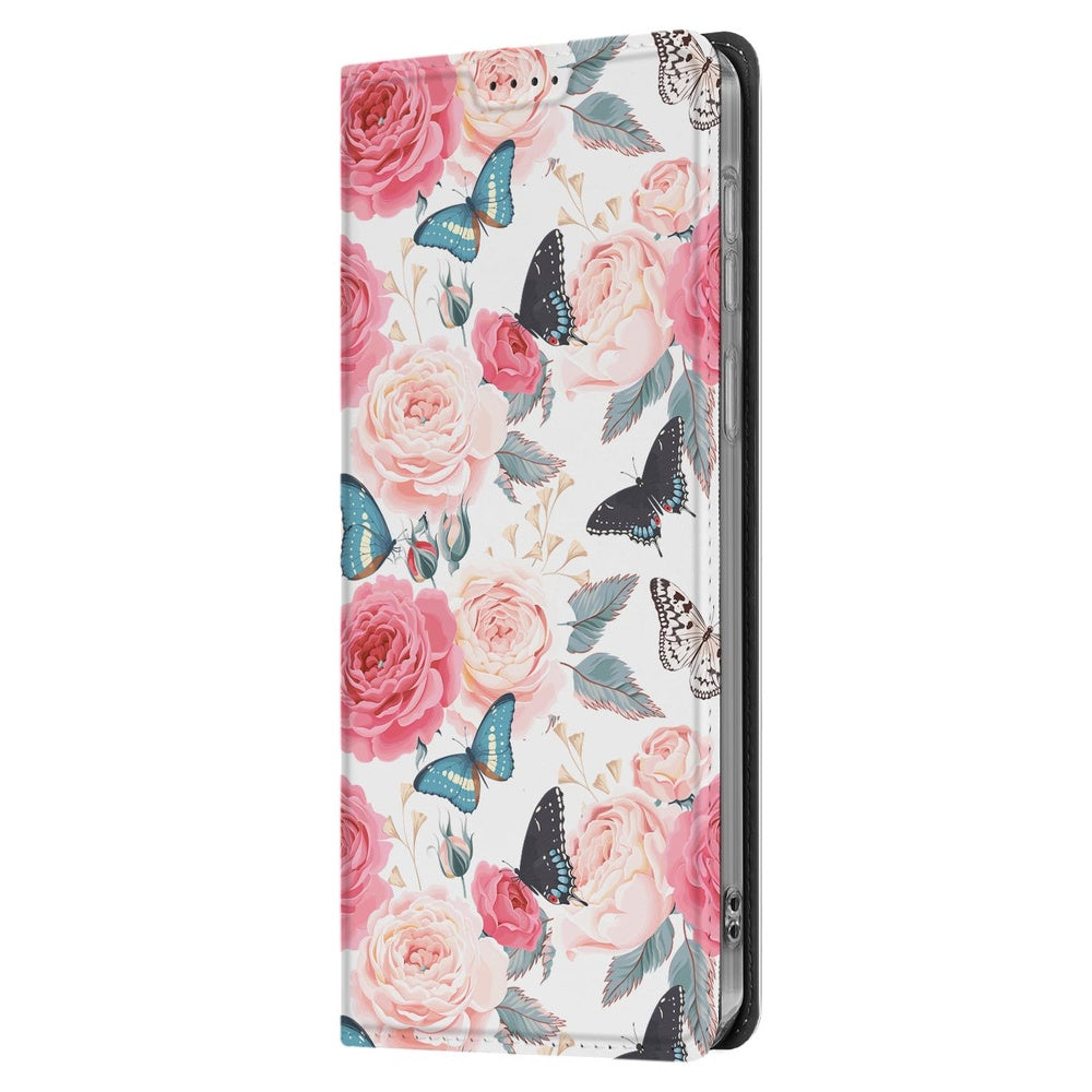 Samsung Galaxy S25FE Flip Style Cover Butterfly Roses boekhoes bloemen vlinders