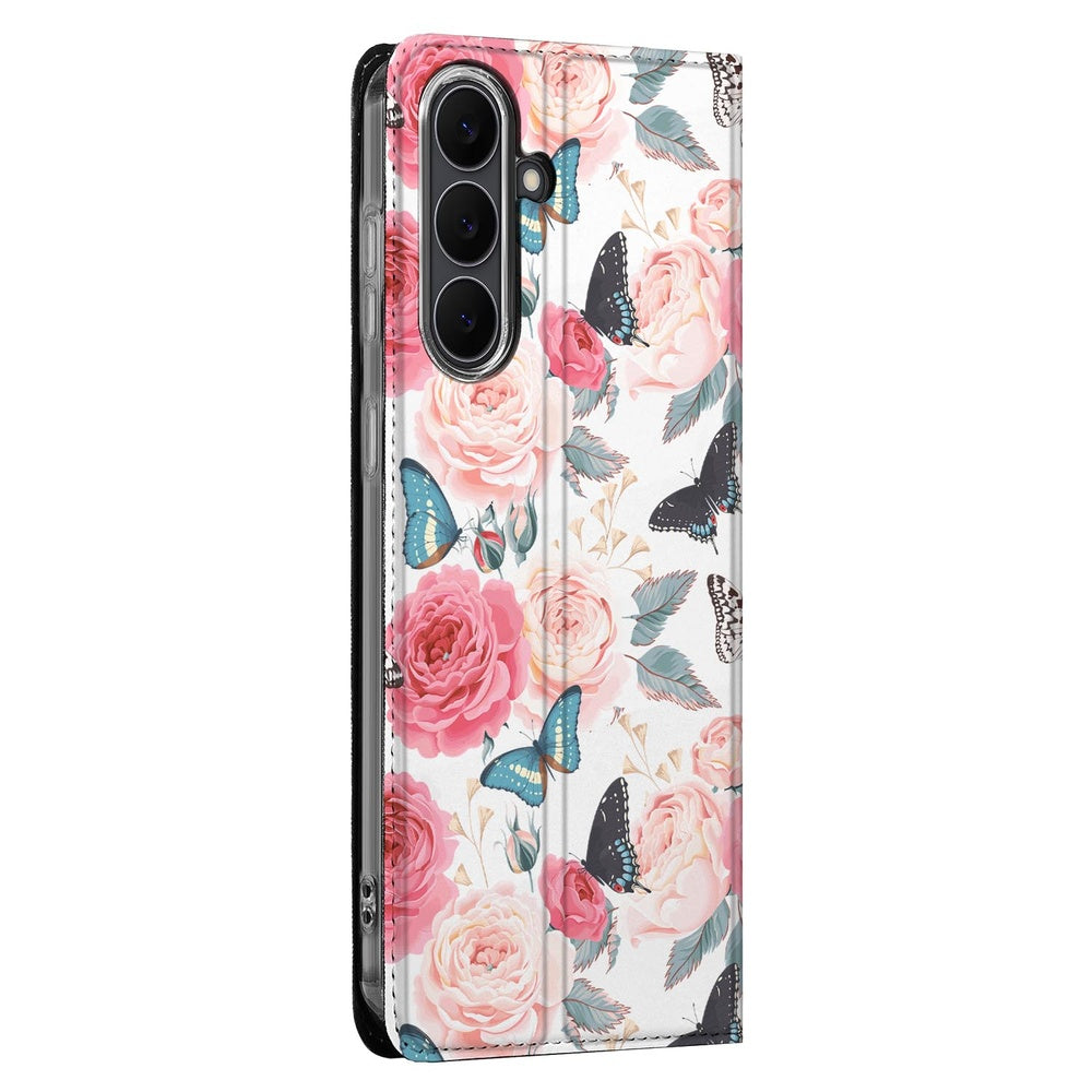 Samsung Galaxy S25FE Flip Style Cover Butterfly Roses boekhoes butterfly rozen zijkant