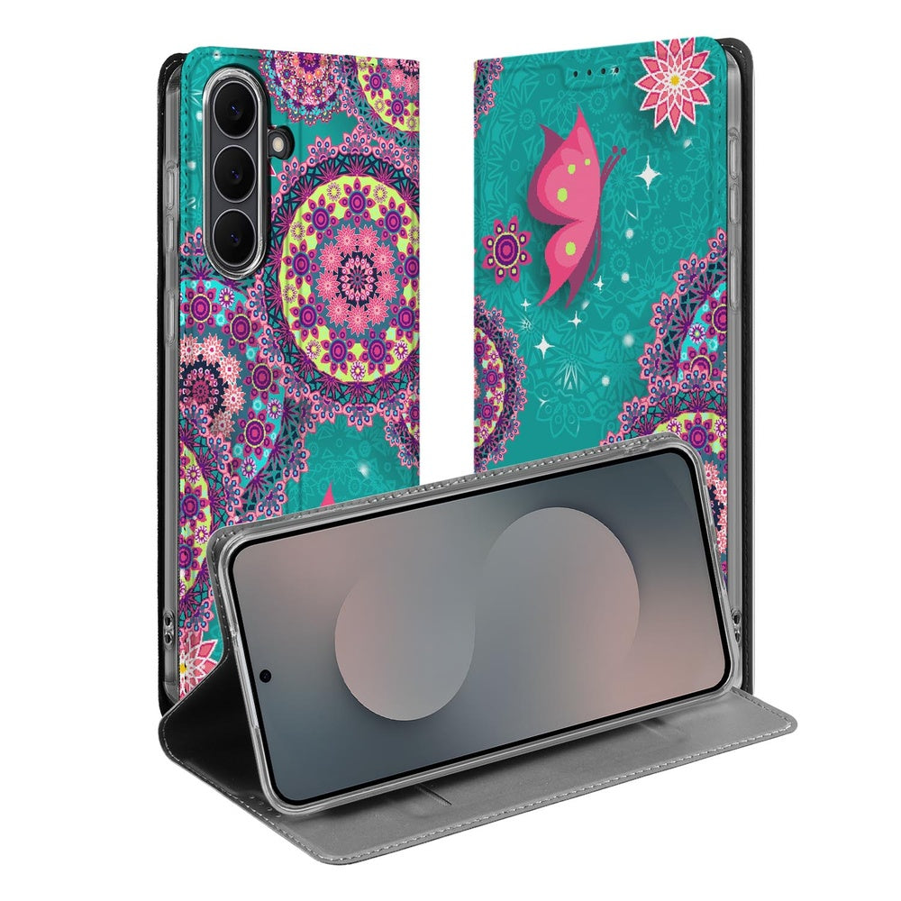Samsung Galaxy S25 FE Standcase Hoesje Cirkels en Vlinders design cirkels vlinders aanzicht