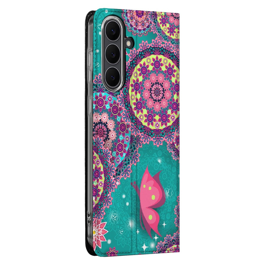 Samsung Galaxy S25 FE Standcase Hoesje Cirkels en Vlinders cirkels vlinders zijaanzicht