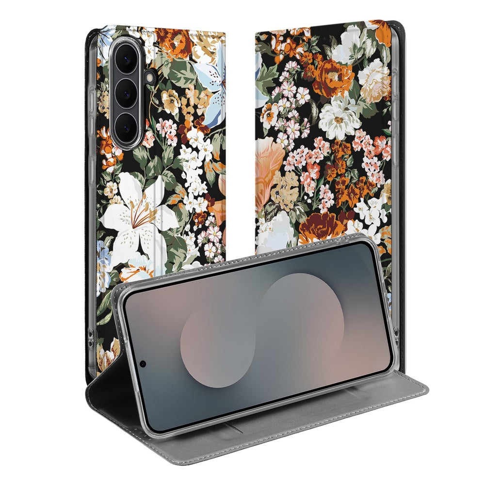 Samsung Galaxy S25 FE Smart Cover Hoesje Dark Flowers telefoonhoesje bloemenmotief aanzicht