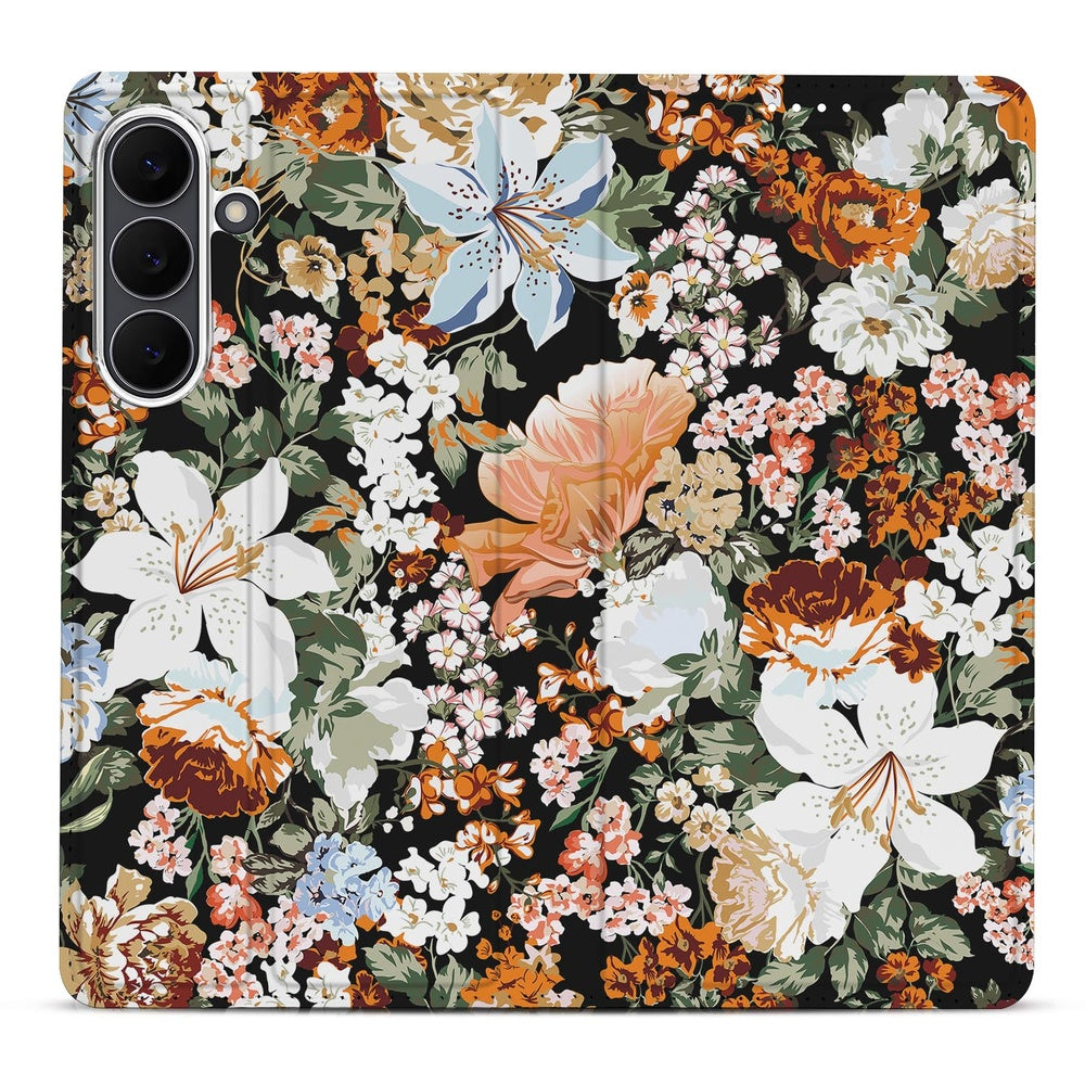 Samsung Galaxy S25 FE Smart Cover Hoesje Dark Flowers bloemen zwart
