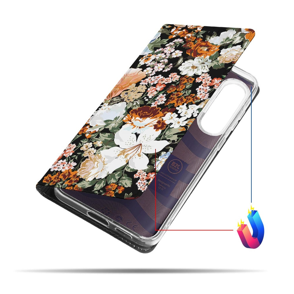 Samsung Galaxy S25 FE Smart Cover Hoesje Dark Flowers bloemen design aanzicht