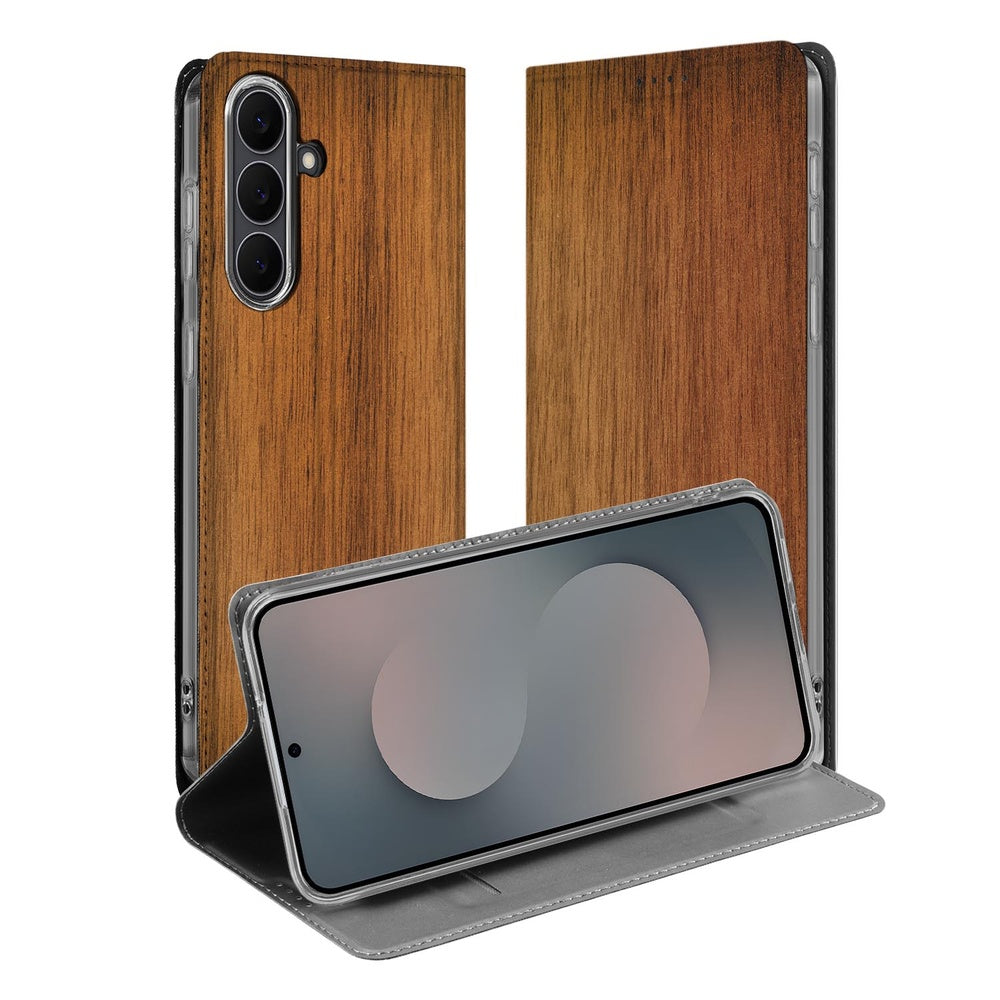 Samsung Galaxy S25 FE Wallet Case Donker Hout wallet case donker hout aanzicht