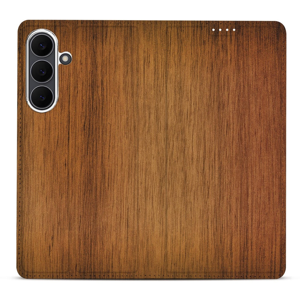 Samsung Galaxy S25 FE Wallet Case Donker Hout houten achterkant