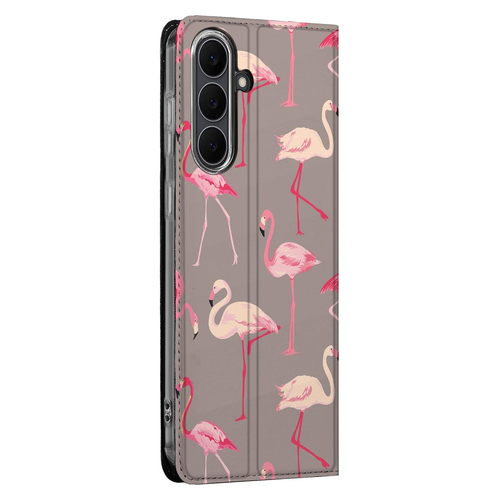 Samsung Galaxy S25 FE Book Case Flamingo flamingo patroon zijkant