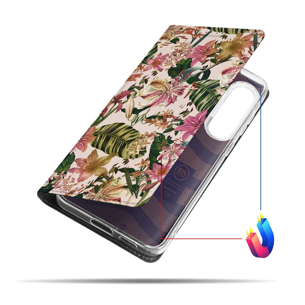 Samsung Galaxy S25FE Book Case Flowers book case bloemen paars wit groen