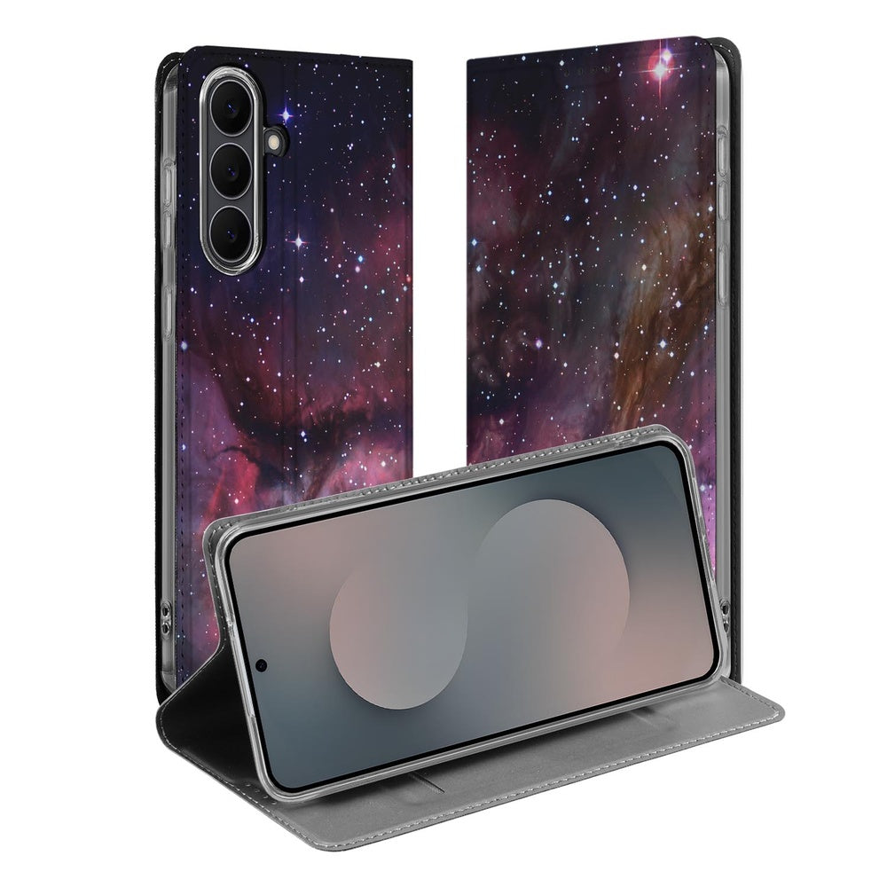 Samsung Galaxy S25FE Bookcase Galaxy holografisch design stand case aanzicht