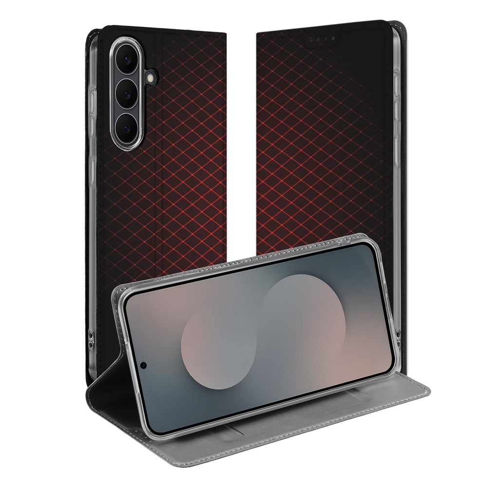 Samsung Galaxy S25 FE Telefoonhoesje Geruit Rood Book Case voorkant zijkant