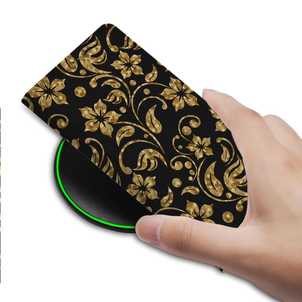 Samsung Galaxy S25 FE Book Wallet Case Gouden Bloemen bovenaanzicht