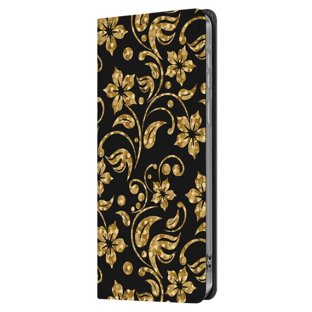 Samsung Galaxy S25 FE Book Wallet Case Gouden Bloemen zijkant