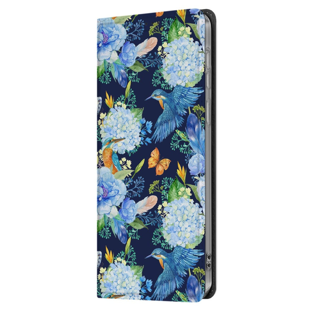 Flip Style Cover Samsung Galaxy S25FE IJsvogel bloemen ijsvogel print zijkant