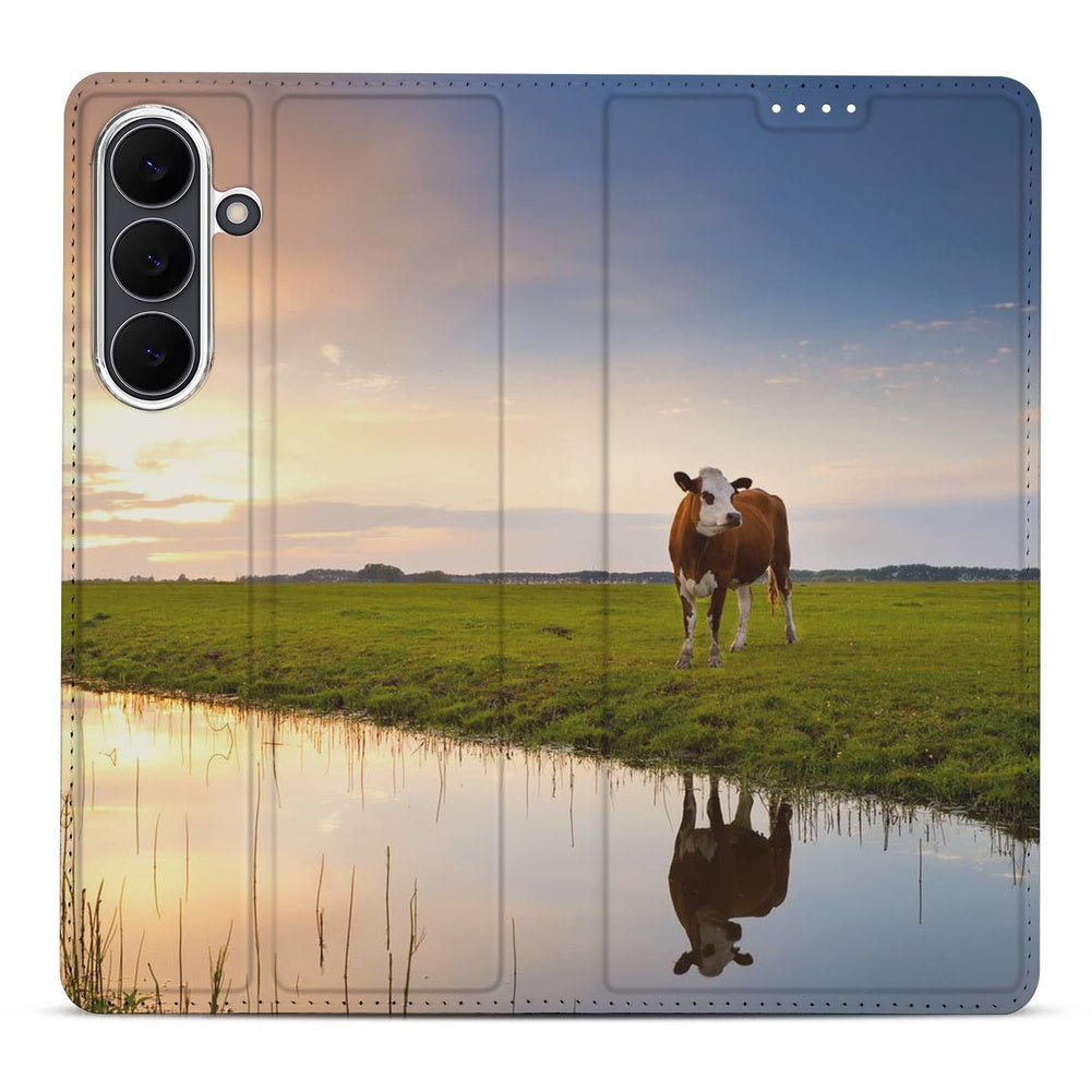 Samsung Galaxy S25 FE Koe Stand Case Hoesje koe zonsondergang aanzicht