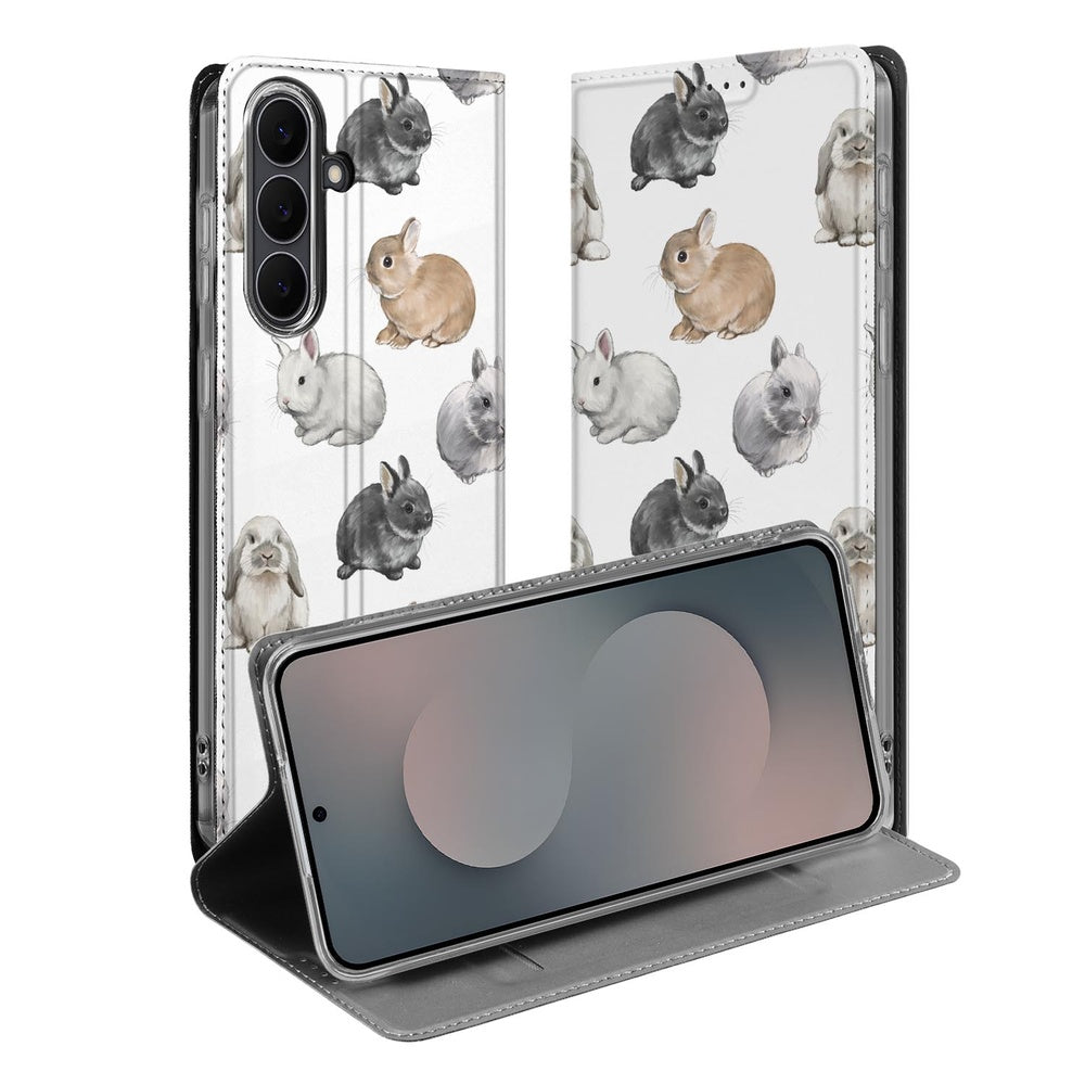 Samsung Galaxy S25 FE Bookcase Konijntjes voorkant zijaanzicht