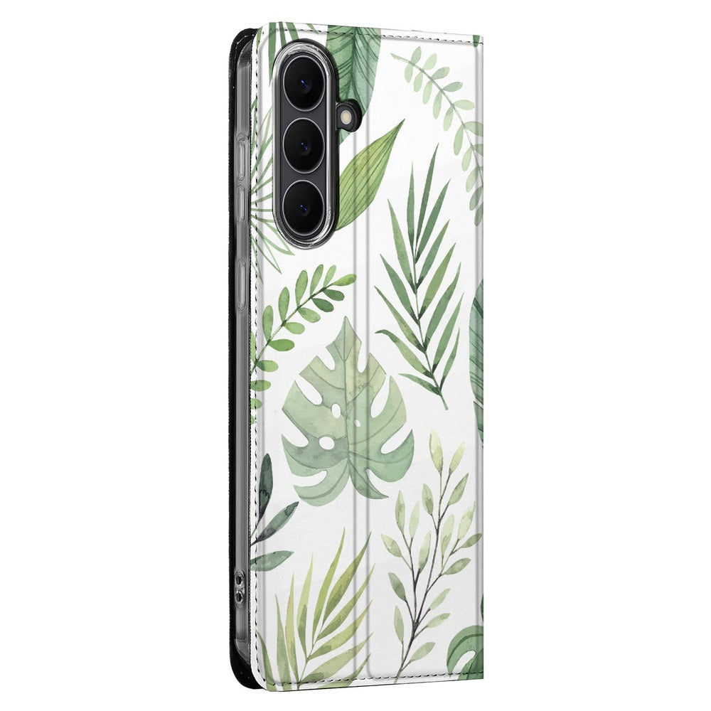 Samsung Galaxy S25 FE Leaves telefoonhoesje boekcase bladeren design voorkant