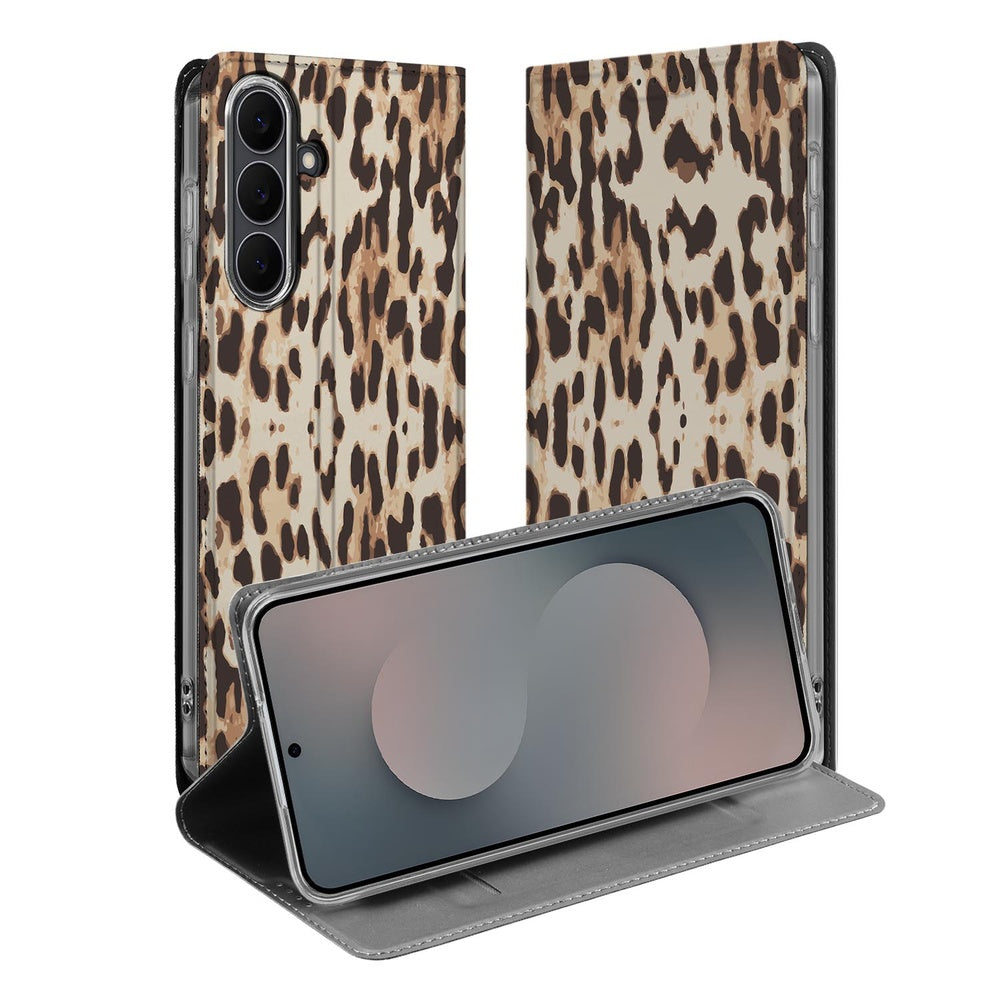 Samsung Galaxy S25FE Flip Style Cover Leopard voorkant achterkant