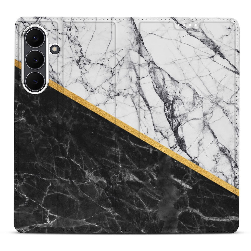 Samsung Galaxy S25 FE Stand Case Hoesje Marble White Black bovenaanzicht