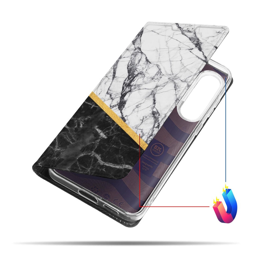 Samsung Galaxy S25 FE Stand Case Hoesje Marble White Black zijaanzicht