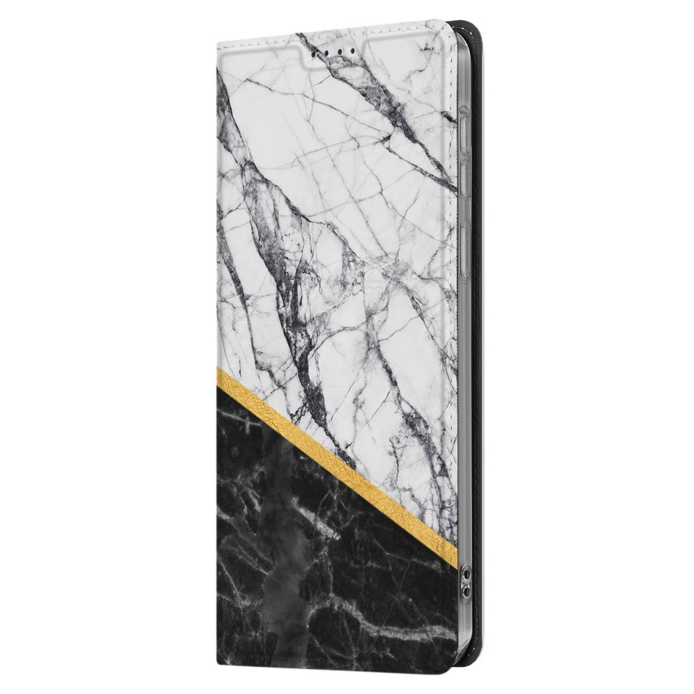 Samsung Galaxy S25 FE Stand Case Hoesje Marble White Black zijaanzicht