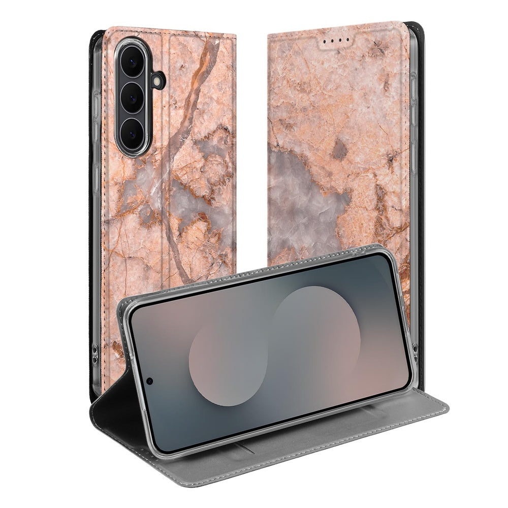 Samsung Galaxy S25 FE Bookcase Marmer Oranje voorkant achterkant