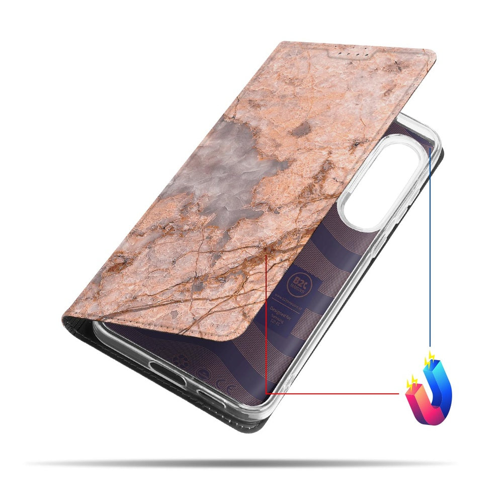 Bookcase Samsung Galaxy S25 FE Marmer Oranje design marmer aanzicht