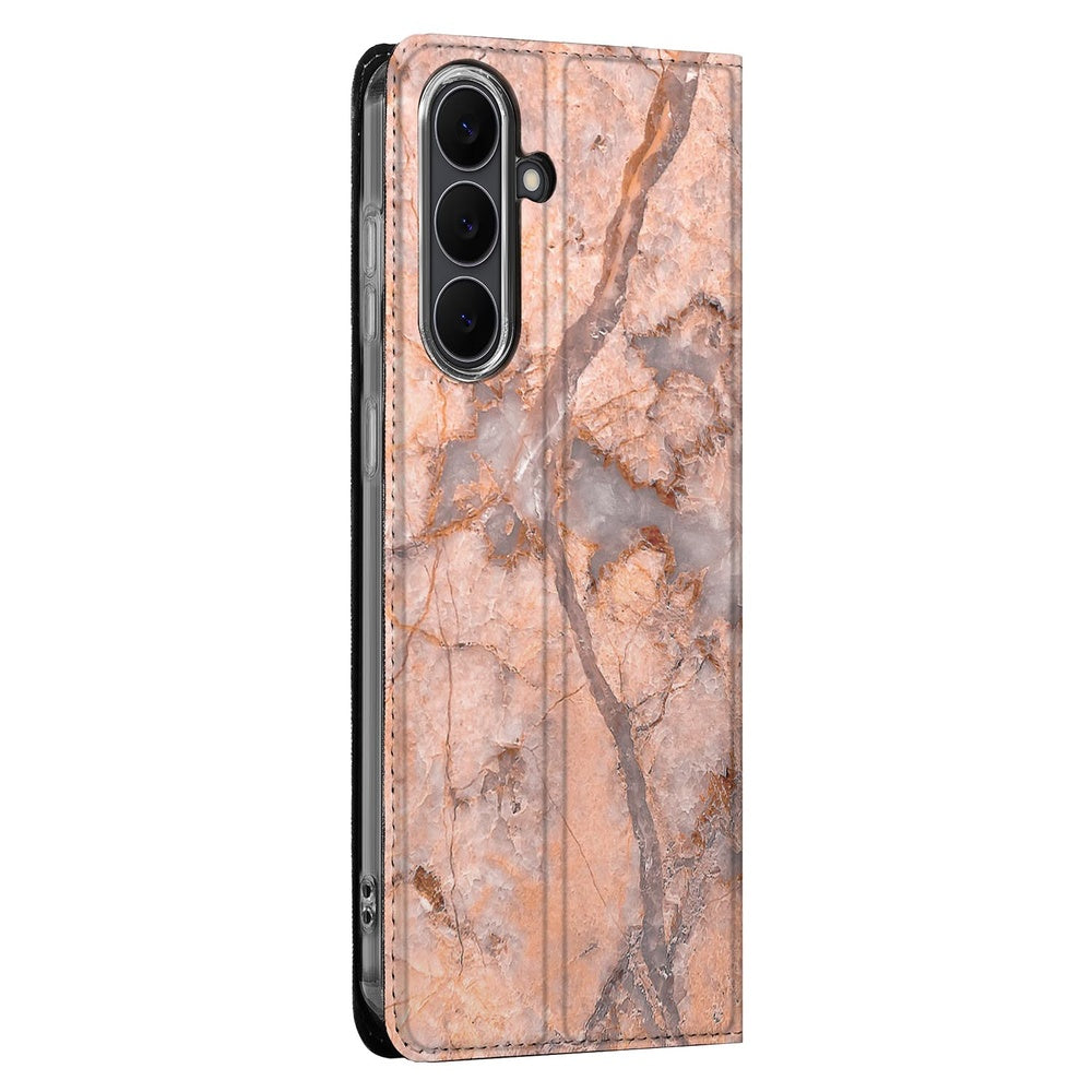 Bookcase Samsung Galaxy S25 FE Marmer Oranje design marmerlook zijaanzicht