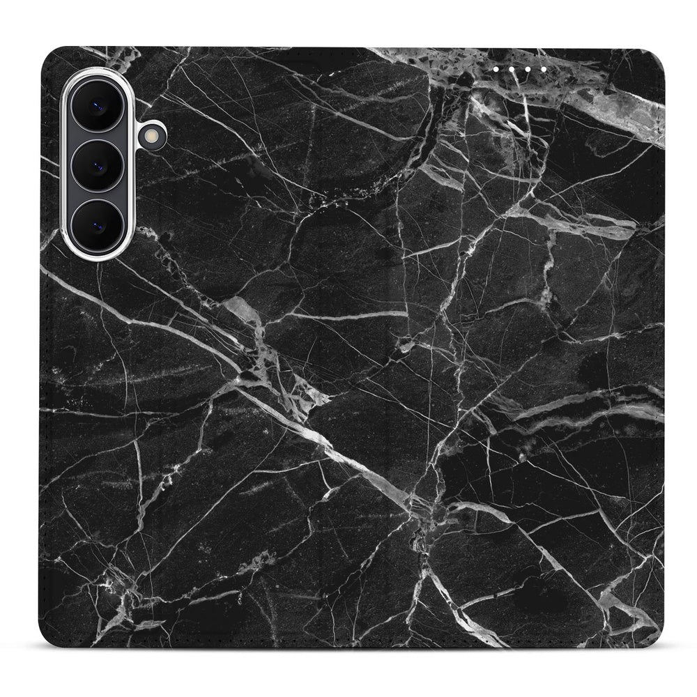 Samsung Galaxy S25 FE Telefoonhoesje Wallet Case Marmer Zwart aanzicht