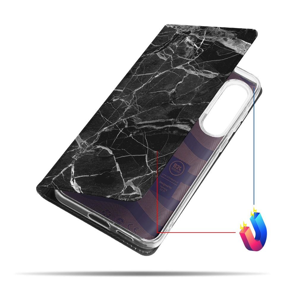Samsung Galaxy S25 FE telefoonhoesje Wallet Case Marmer Zwart achterkant