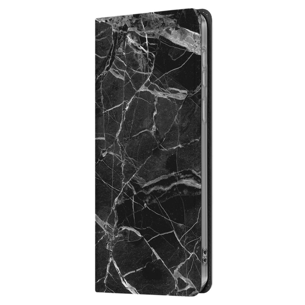 Telefoonhoesje Samsung Galaxy S25 FE Wallet Case Marmer Zwart marmeren design zwarte standcase zijaanzicht
