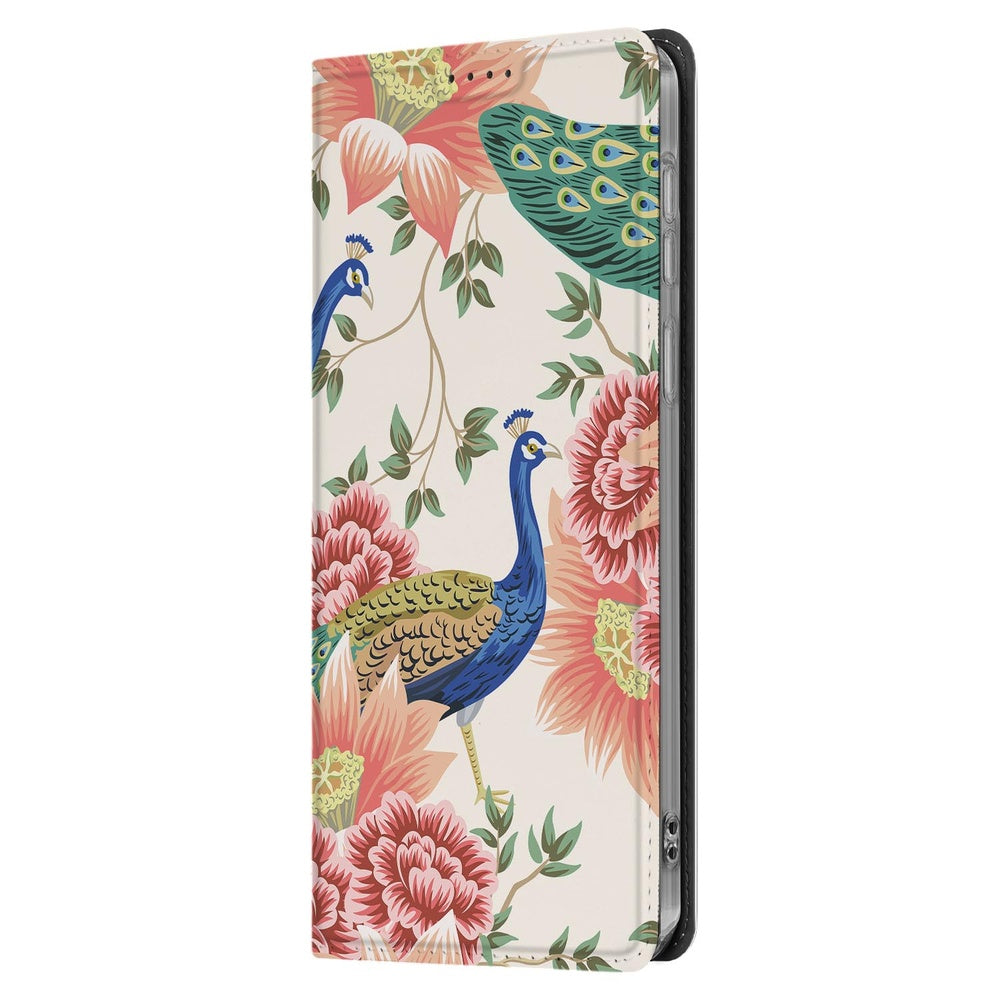 Bookcase Samsung Galaxy S25 FE Pink Peacock telefoonhoes pauwenprint elegant