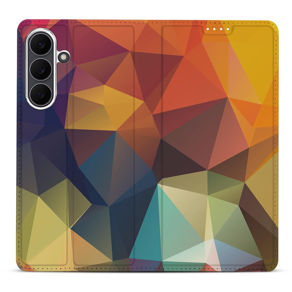 Samsung Galaxy S25FE Book Wallet Case Polygon Color voorkant abstracte driehoekige design