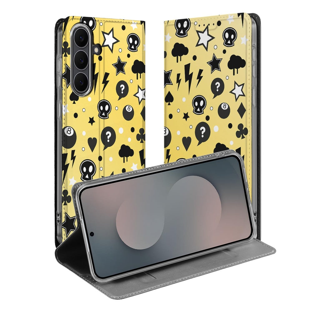 Samsung Galaxy S25 FE Book Cover Punk Yellow voorkant achterkant standfunctie