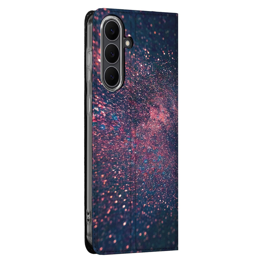 Flip Style Cover Samsung Galaxy S25 FE Stars ontwerp paars blauw aanzicht