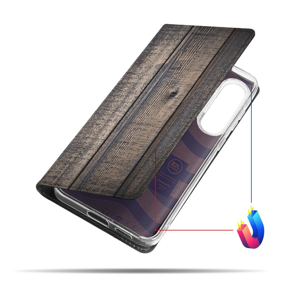 Standcase Hoesje Samsung Galaxy S25 FE Steigerhout houtlook zijkant