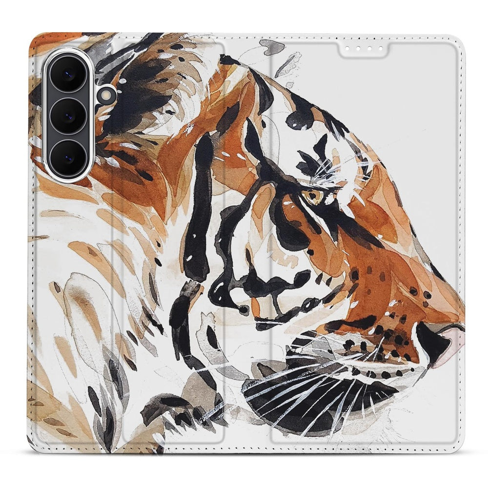 Samsung Galaxy S25FE Tiger Smart Cover Hoesje waterverf tijgerprint voorkant