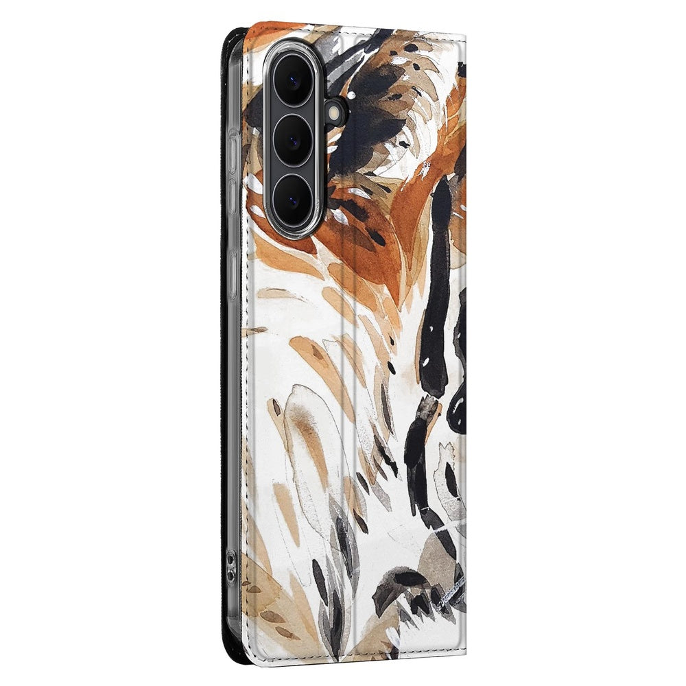 Samsung Galaxy S25FE Smart Cover Hoesje Tiger waterverf print zijkant